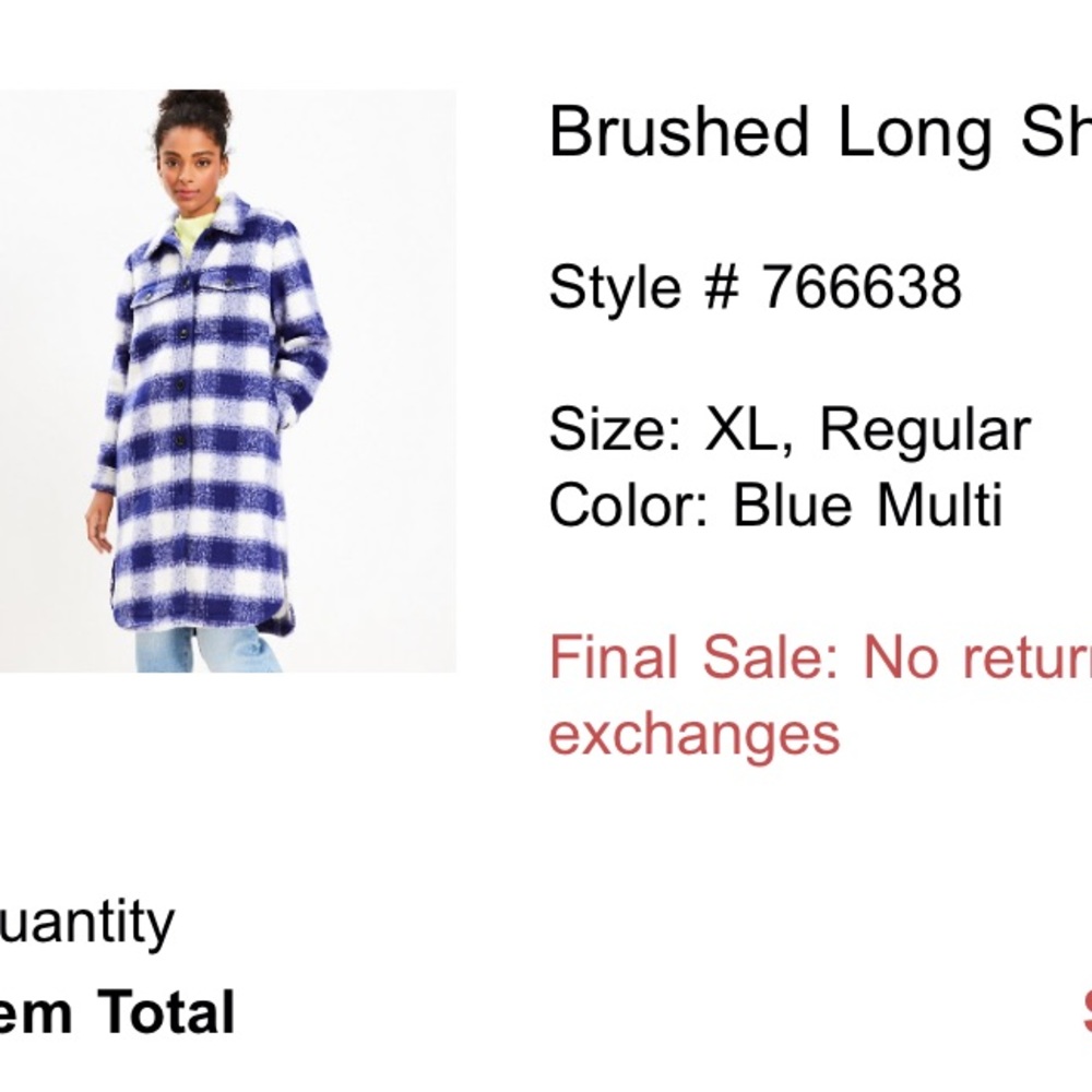 NWT LOFT brushed long shirt jacket plaid blue and white - Picture 5 of 7